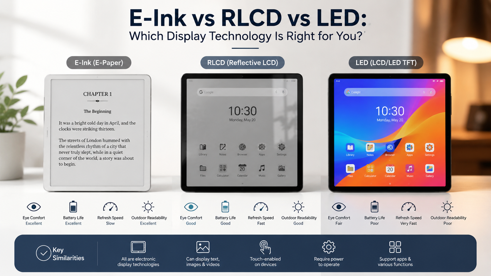 E-Ink vs RLCD vs LED: A Comprehensive Screen Technology Review