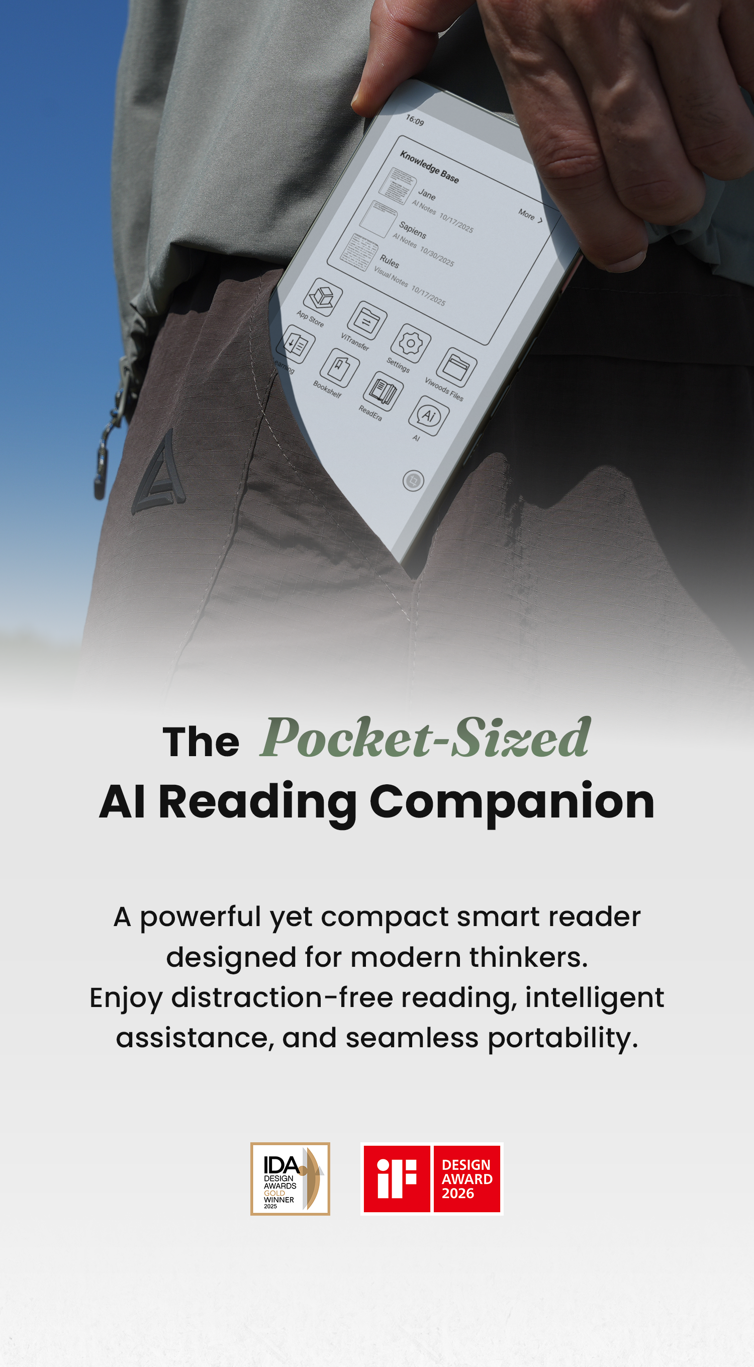 Viwoods AiPaper Reader: Android eReader 138g with On-Page AI
